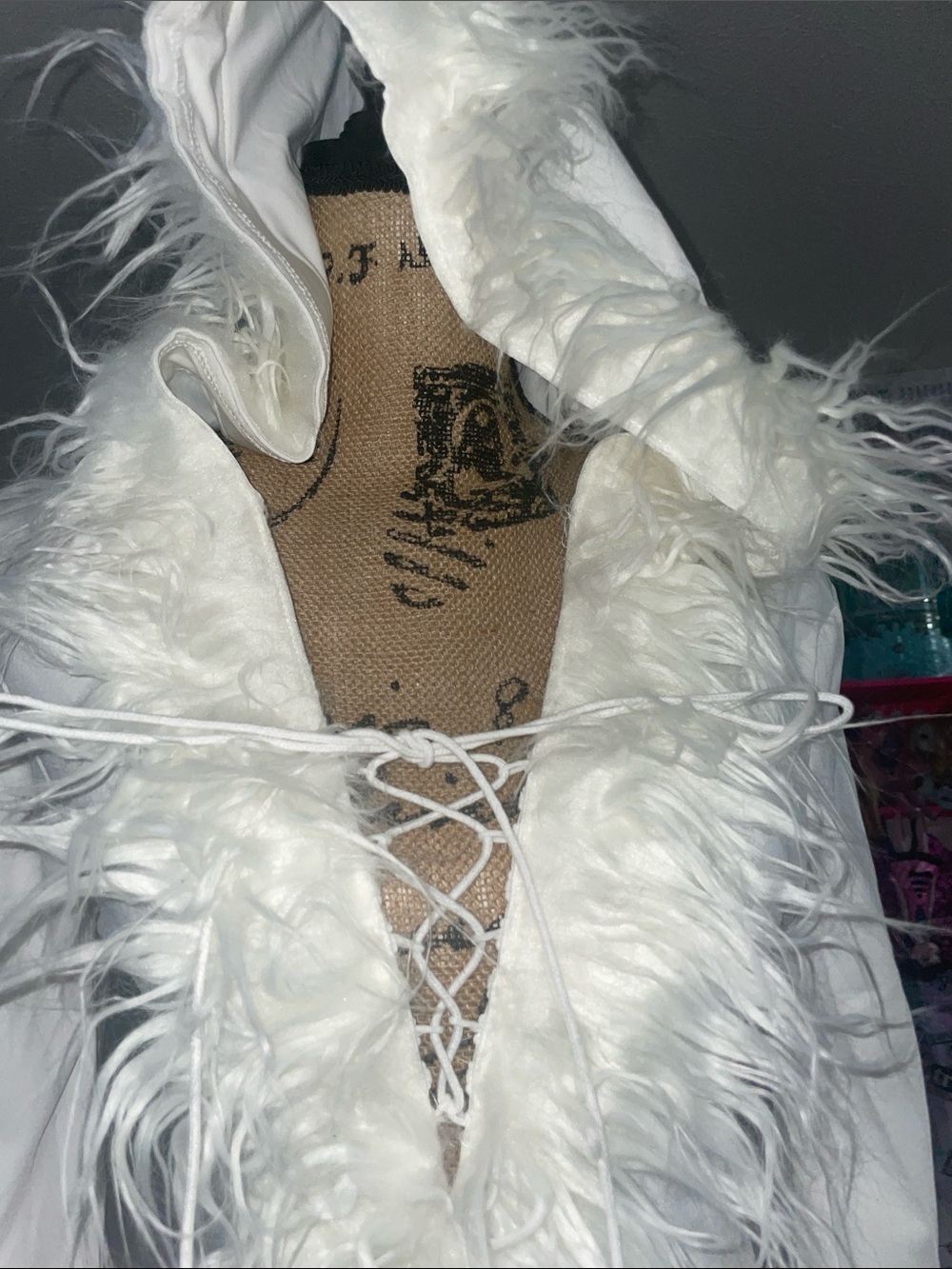 White Faux-Fur Trim Lace-Up Hooded Dress - Picture 2 of 4